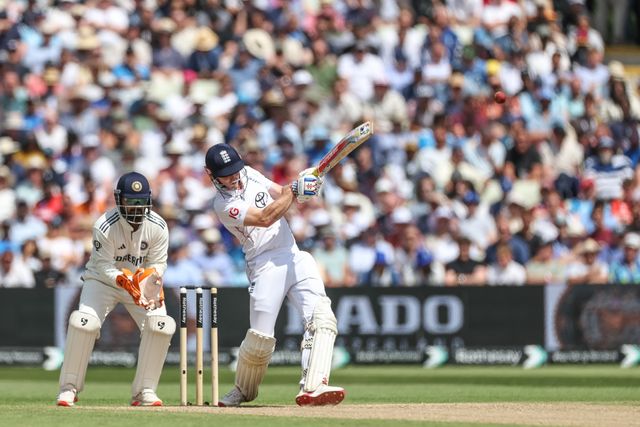 Harry Brook of England hits a four (4) during the 2nd Rothesay Test Match day 3 England v India at Edgbaston, Birmingham, United Kingdom, 4th July 2025

(Photo by Mark Cosgrove/News Images)