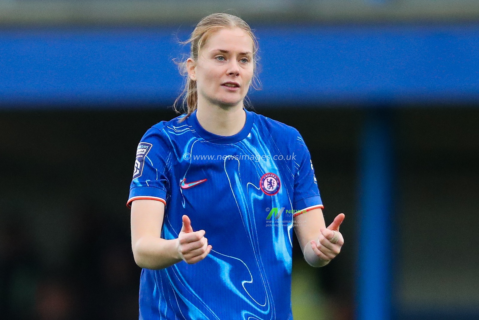 Sjoeke Nusken of Chelsea Women reacts during the Barclays Women's Super League match Chelsea FC Women vs Manchester United Women at Kingsmeadow Stadium, Kingston upon Thames, United Kingdom, 24th November 2024

(Photo by Izzy Poles/News Images)