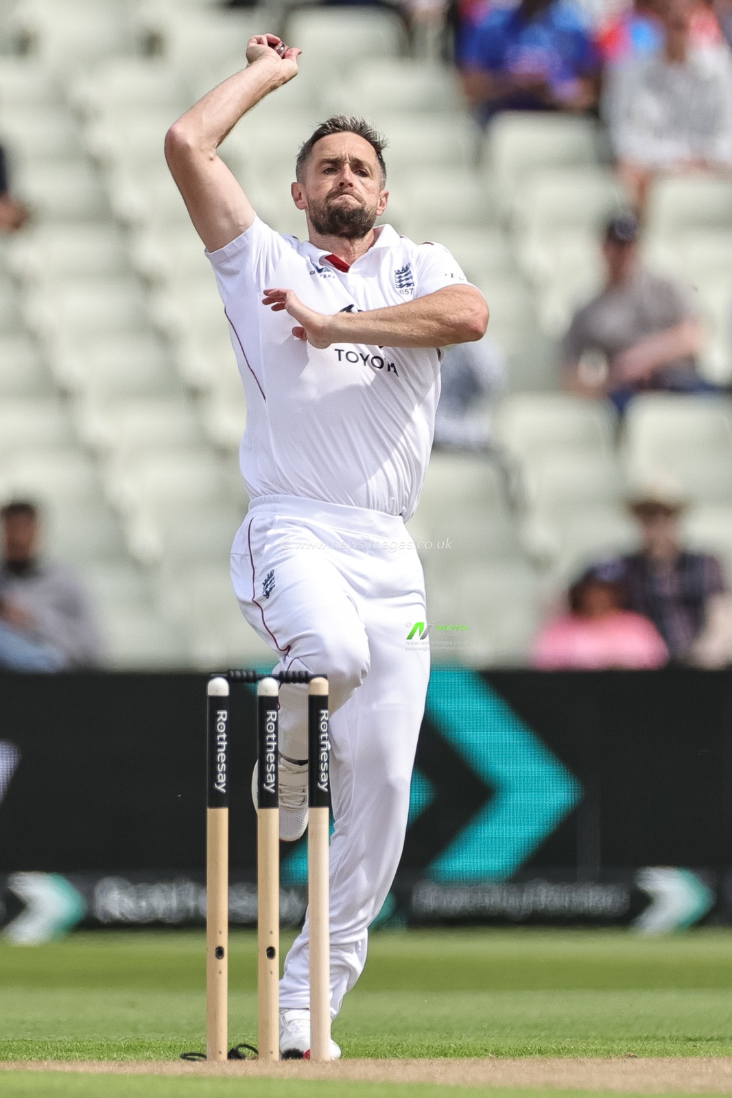 Chris Woakes of England delivers the ball during the 2nd Rothesay Test Match Day 1 England vs India at Edgbaston, Birmingham, United Kingdom, 2nd July 2025

(Photo by Mark Cosgrove/News Images)