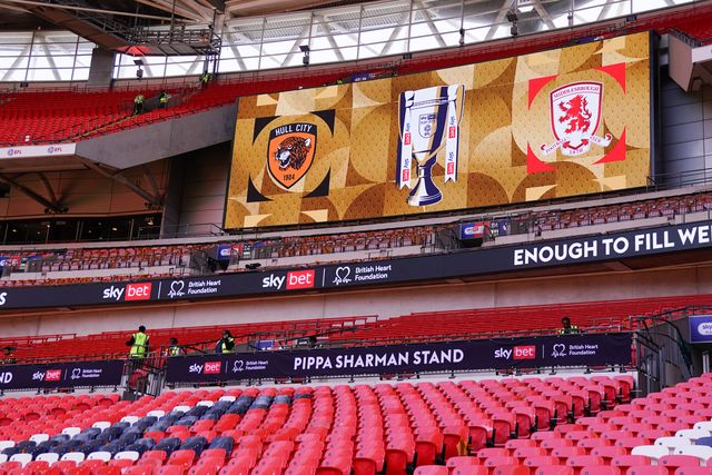 View of scoreboard at Wembley Stadium ahead of the Sky Bet Championship Playoffs Final match Hull City vs Middlesbrough at Wembley Stadium, London, United Kingdom on 23 May 2026

(Photo by Harvey Murphy/News Images)