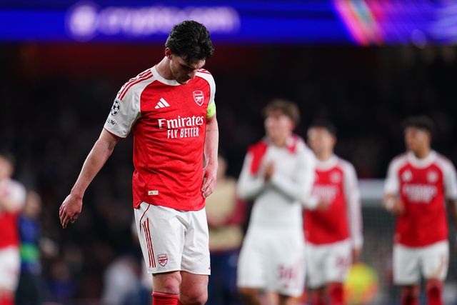 Declan Rice of Arsenal at full time during the UEFA Champions League Quarter Finals match Arsenal vs Sporting CP at Arsenal stadium, London, United Kingdom on 15 April 2026

(Photo by Harvey Murphy/News Images)