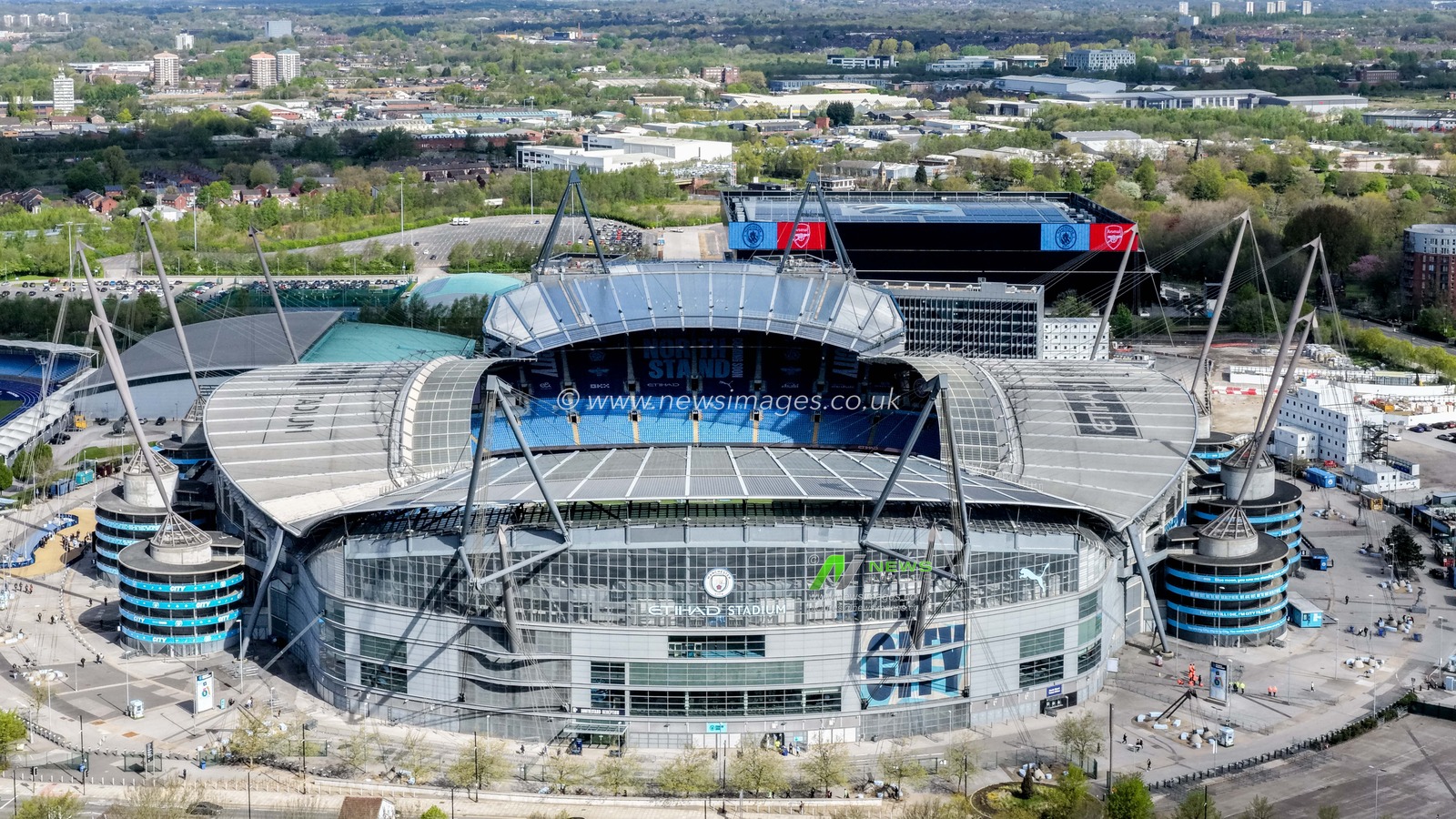 An aerial view of The Etihad Stadium during the Premier League match Manchester City vs Arsenal at Etihad Stadium, Manchester, United Kingdom on 19 April 2026

(Photo by Mark Cosgrove/News Images)