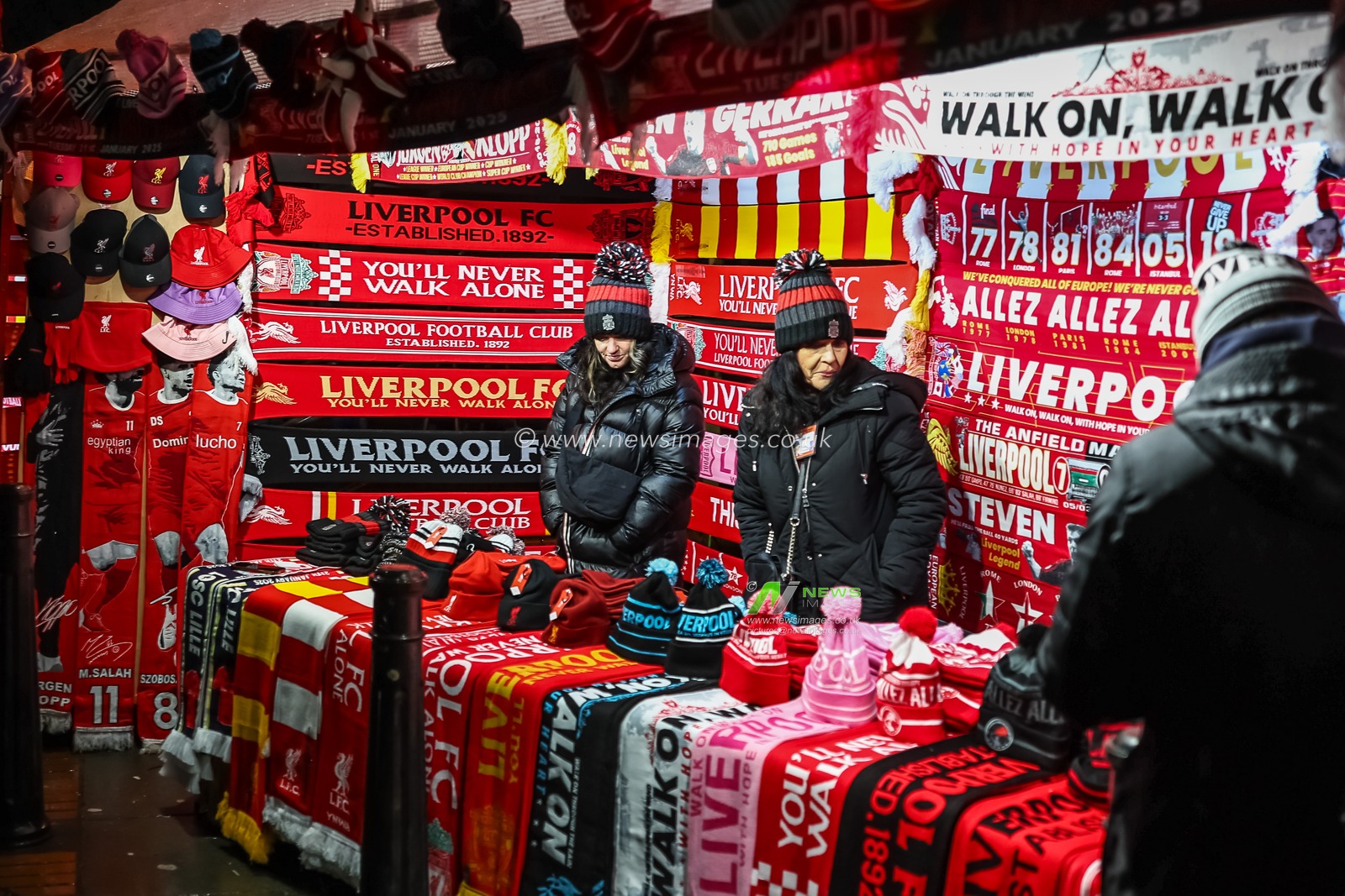 Souvenir sellers on their stalls ahead of the UEFA Champions League - League Stage Liverpool v Lille at Anfield, Liverpool, United Kingdom, 21st January 2025

(Photo by Mark Cosgrove/News Images)
