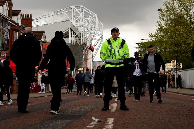 There is a high police presence on-route to Old Trafford during the Premier League match Manchester United vs Leeds United at Old Trafford, Manchester, United Kingdom on 13 April 2026

(Photo by Mark Cosgrove/News Images)