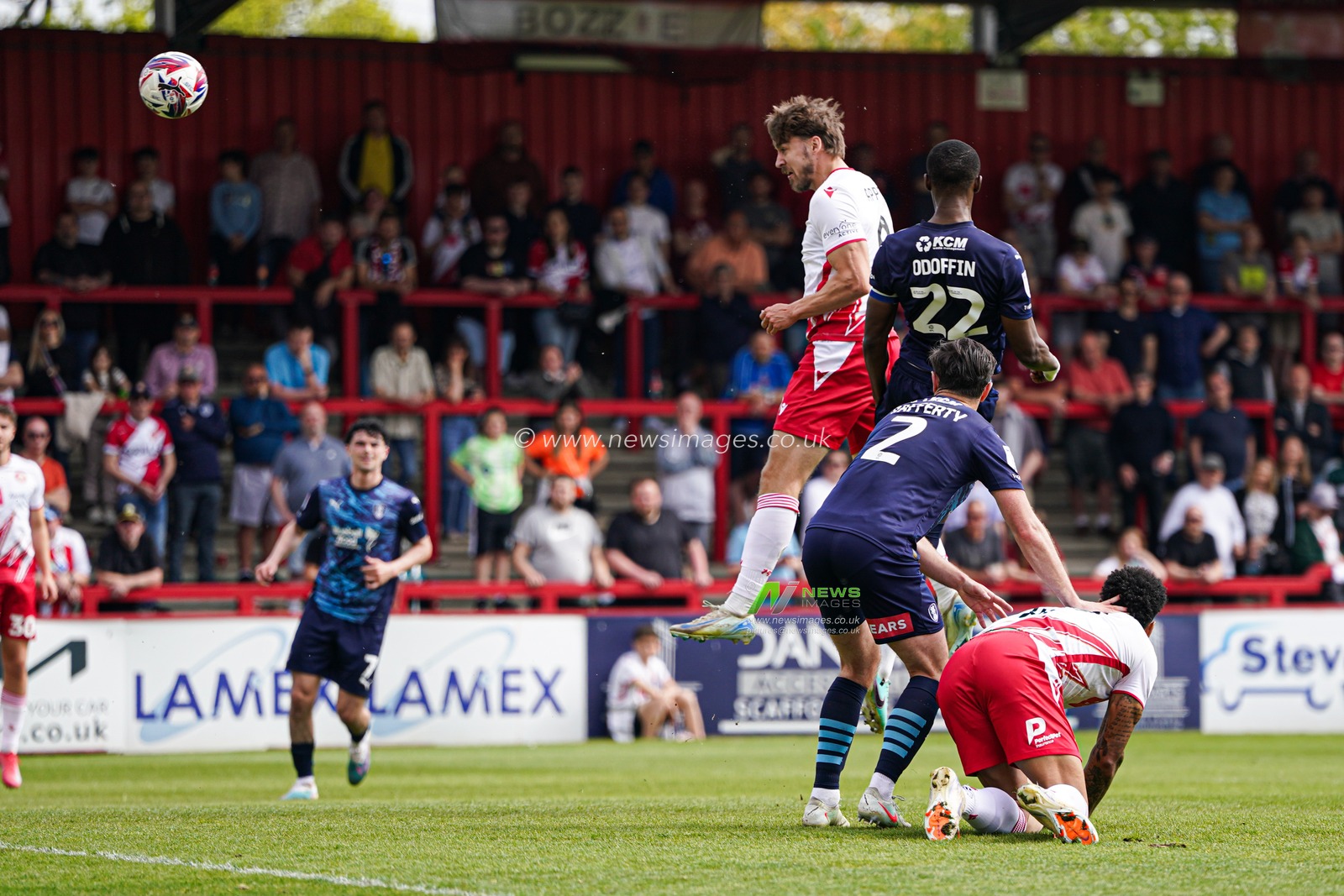 Louis AppÃ©rÃ© of Stevenage heads over during the Sky Bet League 1 match Stevenage vs Rotherham United at Lamex Stadium, Stevenage, United Kingdom, 27th April 2025

(Photo by Harvey Murphy/News Images)