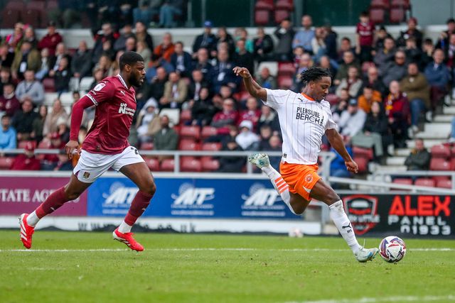 Niall Ennis of Blackpool scores to make it 0-2 during the Sky Bet League 1 match Northampton Town vs Blackpool at Sixfields Stadium, Northampton, United Kingdom, 22nd March 2025

(Photo by Izzy Poles/News Images)