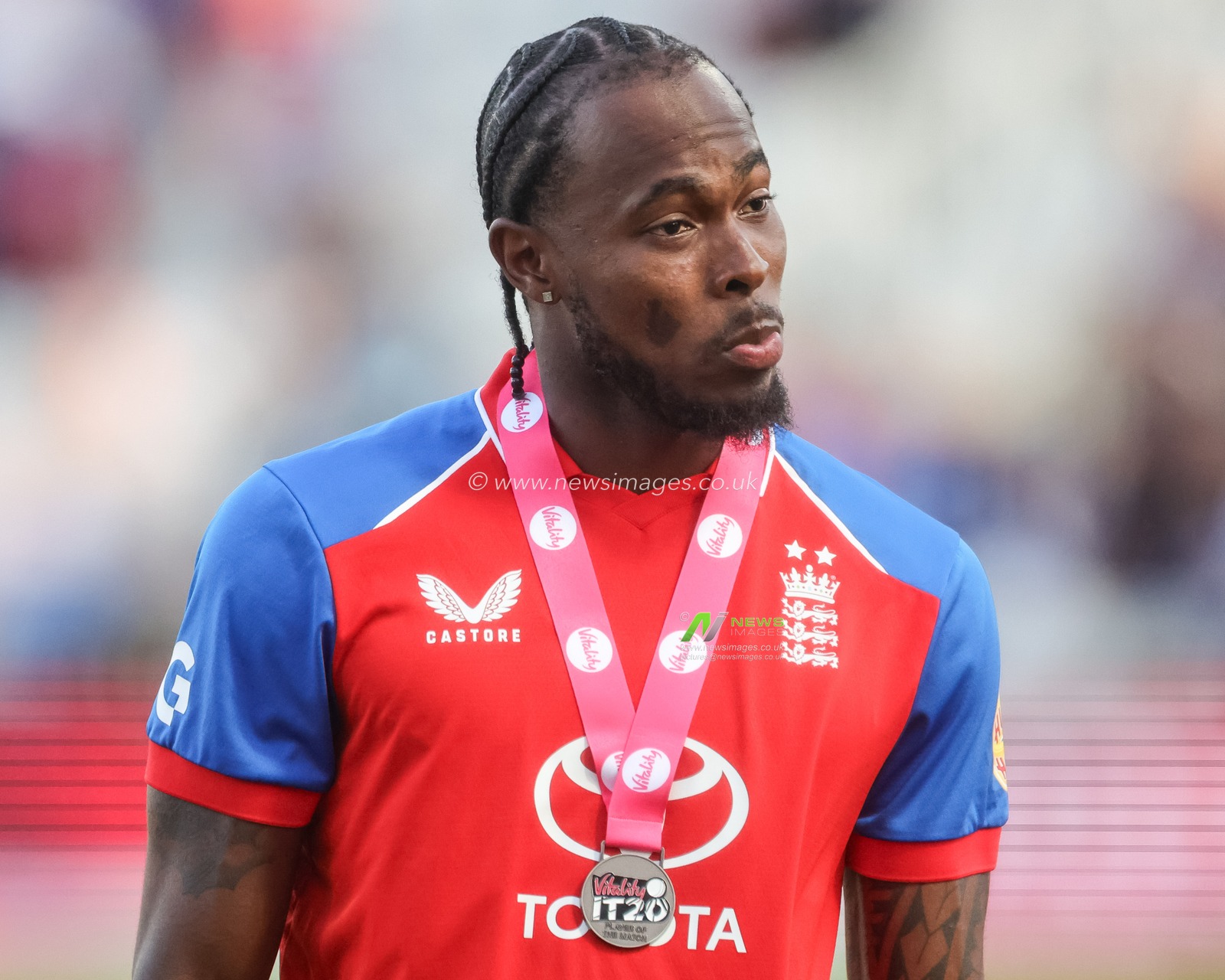 Jofra Archer of England is player of the match the during the Third Vitality T20 International match England vs India at Trent Bridge, Nottingham, United Kingdom on 07 July 2026

(Photo by Mark Cosgrove/News Images)
