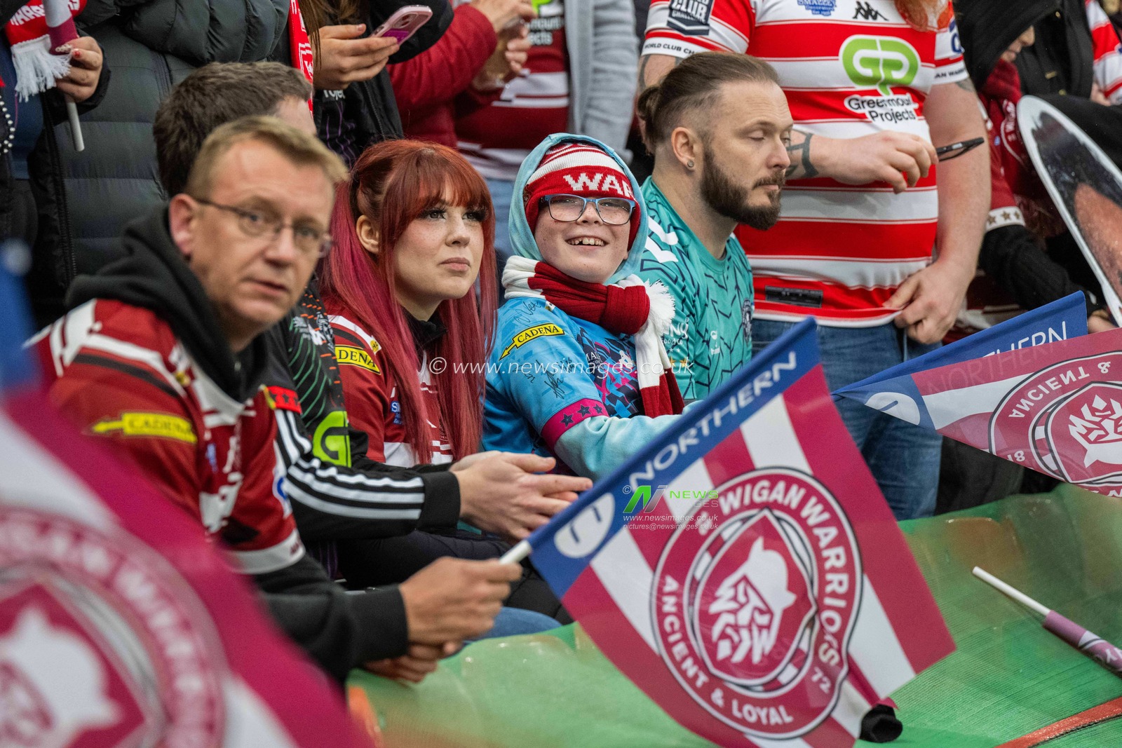 Wigan Warriors fans enjoy the pre-match atmosphere prior to the Betfred Super League Grand Final match Wigan Warriors vs Hull KR at Old Trafford, Manchester, United Kingdom, 12th October 2024

(Photo by Craig Thomas/News Images)