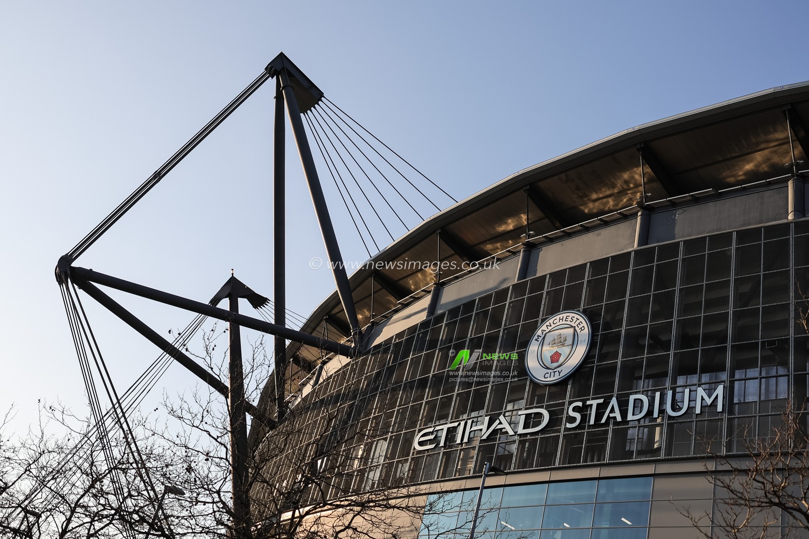 A general view of the Etihad Stadium and a clear blue spring sky during the Premier League match Manchester City vs Nottingham Forest at Etihad Stadium, Manchester, United Kingdom on 04 March 2026

(Photo by Mark Cosgrove/News Images)