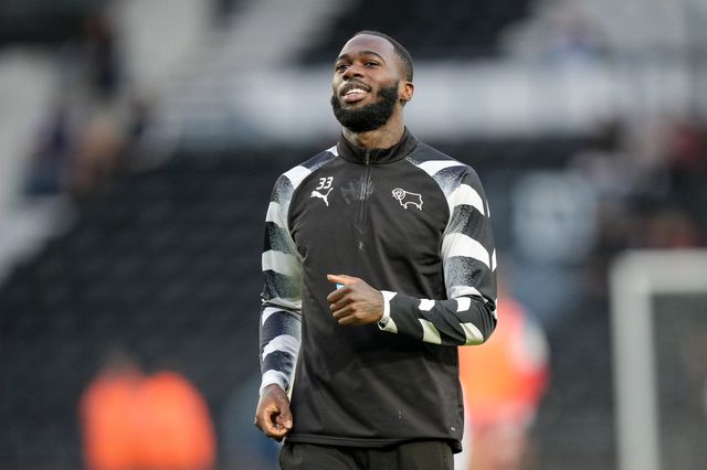 Corey Blackett-Taylor of Derby County in the pregame warmup session  during the Sky Bet Championship match Derby County vs West Bromwich Albion at Pride Park Stadium, Derby, United Kingdom on 09 September 2026

(Photo by Maynard Manyowa/News Images)