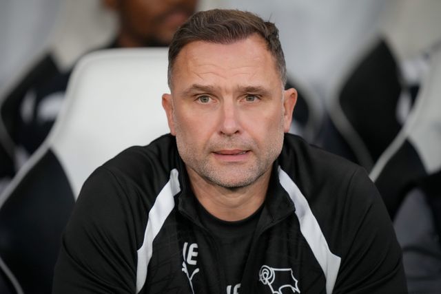 John Eustace manager of Derby County looks on during the Sky Bet Championship match Derby County vs West Bromwich Albion at Pride Park Stadium, Derby, United Kingdom on 09 September 2026

(Photo by Maynard Manyowa/News Images)