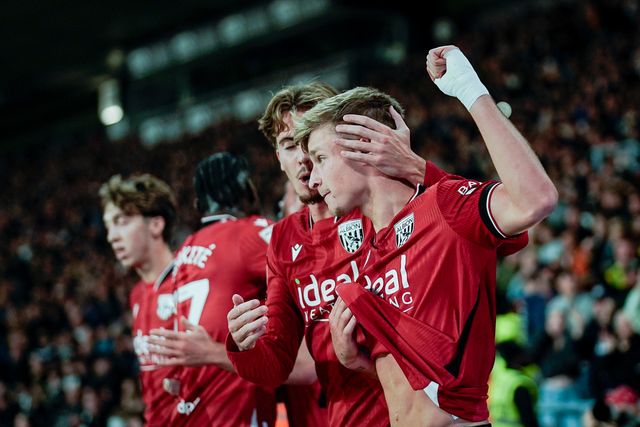 Aune Heggebø of West Bromwich Albion celebrates his goal to make it  0-1 during the Sky Bet Championship match Derby County vs West Bromwich Albion at Pride Park Stadium, Derby, United Kingdom on 09 September 2026

(Photo by Maynard Manyowa/News Images)