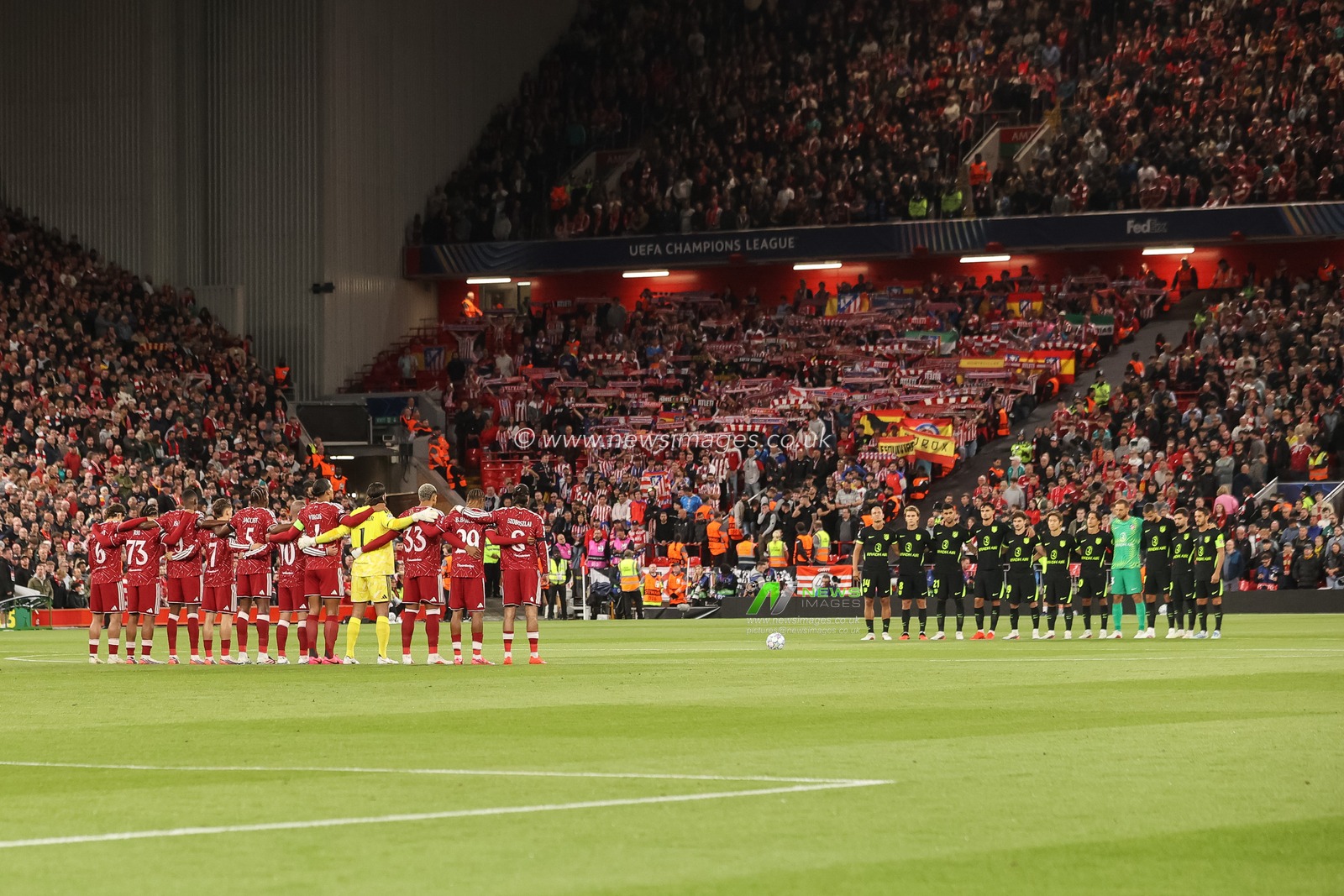 Players officials and fans hold minutes silence as they pay their respects to the victims of the tragedy in Nepal during the UEFA Champions League Matchday 1 of 8 match Liverpool vs Atletico Madrid at Anfield, Liverpool, United Kingdom on 09 September 2026

(Photo by Alfie Cosgrove/News Images)