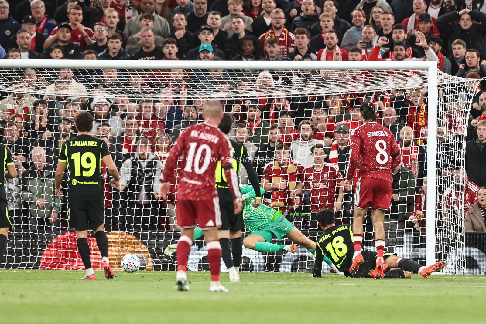 Dominik Szoboszlai of Liverpool scores to make it 1-1 during the UEFA Champions League Matchday 1 of 8 match Liverpool vs Atletico Madrid at Anfield, Liverpool, United Kingdom on 09 September 2026

(Photo by Alfie Cosgrove/News Images)