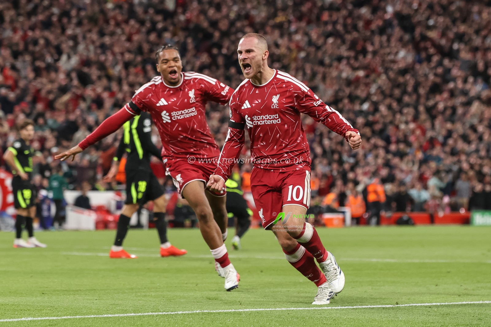 Alexis Mac Allister of Liverpool celebrates his goal to make it 2-1 during the UEFA Champions League Matchday 1 of 8 match Liverpool vs Atletico Madrid at Anfield, Liverpool, United Kingdom on 09 September 2026

(Photo by Alfie Cosgrove/News Images)