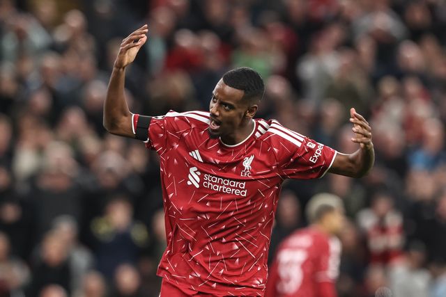 Alexander Isak of Liverpool celebrates the goal of Alexis Mac Allister of Liverpool (not pictured) during the UEFA Champions League Matchday 1 of 8 match Liverpool vs Atletico Madrid at Anfield, Liverpool, United Kingdom on 09 September 2026

(Photo by Alfie Cosgrove/News Images)