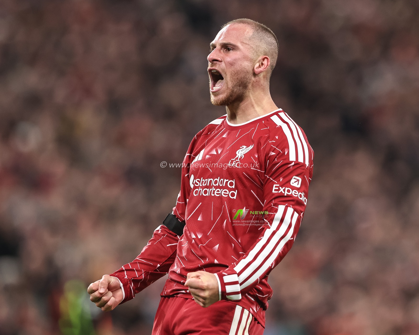 Alexis Mac Allister of Liverpool celebrates his goal to make it 2-1 during the UEFA Champions League Matchday 1 of 8 match Liverpool vs Atletico Madrid at Anfield, Liverpool, United Kingdom on 09 September 2026

(Photo by Alfie Cosgrove/News Images)