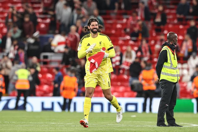 Liverpool goalkeeper Alisson Becker applauds the fans during the UEFA Champions League Matchday 1 of 8 match Liverpool vs Atletico Madrid at Anfield, Liverpool, United Kingdom on 09 September 2026

(Photo by Alfie Cosgrove/News Images)