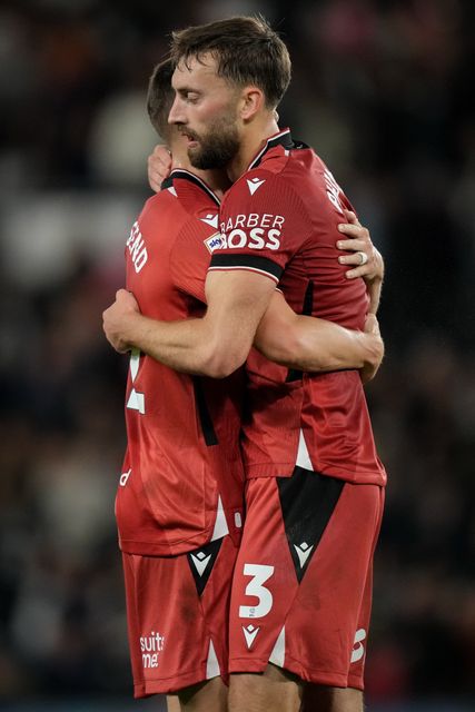 Conor Townsend of West Bromwich Albion and Nathaniel Phillips of West Bromwich Albion embrace aft the final whistle during the Sky Bet Championship match Derby County vs West Bromwich Albion at Pride Park Stadium, Derby, United Kingdom on 09 September 2026

(Photo by Maynard Manyowa/News Images)