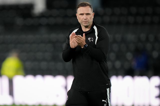 John Eustace manager of Derby County applauds the fans after the final whistle  during the Sky Bet Championship match Derby County vs West Bromwich Albion at Pride Park Stadium, Derby, United Kingdom on 09 September 2026

(Photo by Maynard Manyowa/News Images)