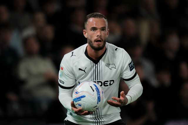Joe Ward of Derby County in action during the Sky Bet Championship match Derby County vs West Bromwich Albion at Pride Park Stadium, Derby, United Kingdom on 09 September 2026

(Photo by Maynard Manyowa/News Images)