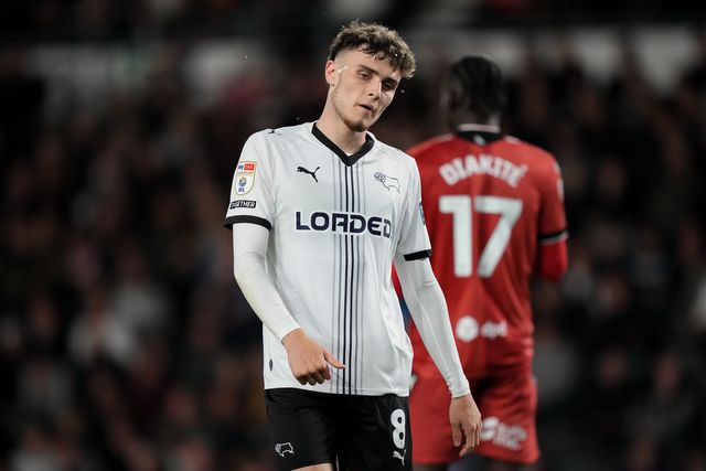Bobby Clark of Derby County dejected during the Sky Bet Championship match Derby County vs West Bromwich Albion at Pride Park Stadium, Derby, United Kingdom on 09 September 2026

(Photo by Maynard Manyowa/News Images)