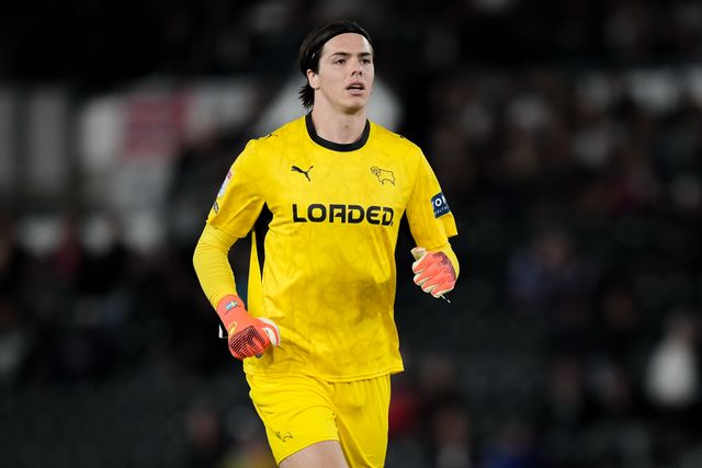 Derby County goalkeeper Jacob Widell Zetterstrom goes forward for a corner during the Sky Bet Championship match Derby County vs West Bromwich Albion at Pride Park Stadium, Derby, United Kingdom on 09 September 2026

(Photo by Maynard Manyowa/News Images)