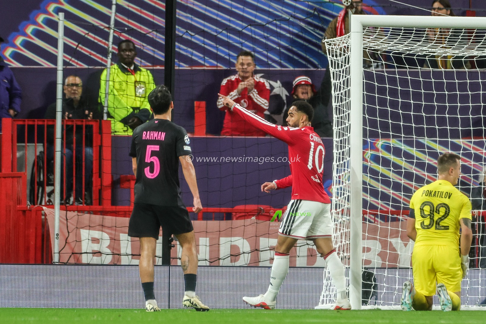 Matheus Cunha of Manchester United celebrates his goal to make it 1-0 during the UEFA Champions League Matchday 1 of 8 match Manchester United vs Sabah FK at Old Trafford, Manchester, United Kingdom on 10 September 2026

(Photo by Mark Cosgrove/News Images)