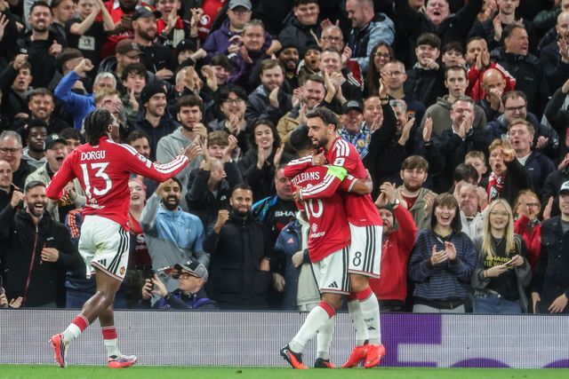 Bruno Fernandes of Manchester United celebrates his goal to make it 2-0 during the UEFA Champions League Matchday 1 of 8 match Manchester United vs Sabah FK at Old Trafford, Manchester, United Kingdom on 10 September 2026

(Photo by Mark Cosgrove/News Images)