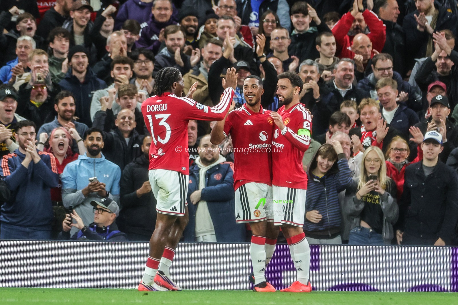 Bruno Fernandes of Manchester United celebrates his goal to make it 2-0 during the UEFA Champions League Matchday 1 of 8 match Manchester United vs Sabah FK at Old Trafford, Manchester, United Kingdom on 10 September 2026

(Photo by Mark Cosgrove/News Images)