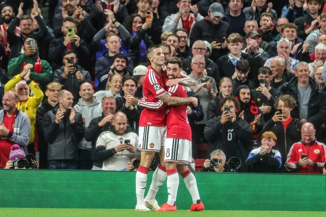 Benjamin Sesko of Manchester United celebrates his goal to make it 3-0 during the UEFA Champions League Matchday 1 of 8 match Manchester United vs Sabah FK at Old Trafford, Manchester, United Kingdom on 10 September 2026

(Photo by Mark Cosgrove/News Images)