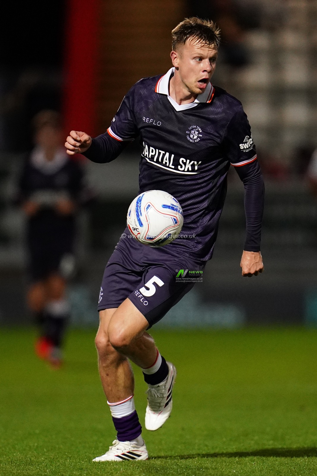 Mads Juel Andersen of Luton Town with the ball during the Sky Bet League One match Stevenage vs Luton Town at Lamex Stadium, Stevenage, United Kingdom on 10 September 2026

(Photo by Harvey Murphy/News Images)