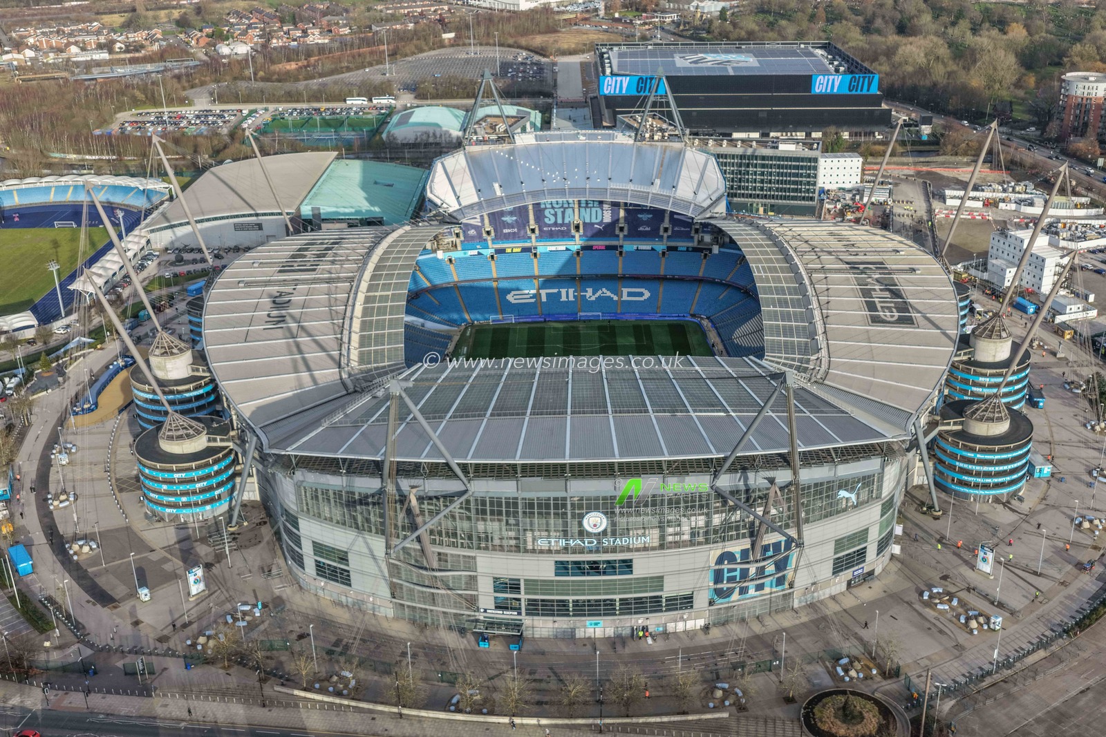 An aerial view of Etihad Stadium during the Premier League match Manchester City vs Wolverhampton Wanderers at Etihad, Manchester, United Kingdom on 24 January 2026

(Photo by Mark Cosgrove/News Images)