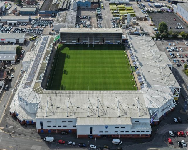 An aerial view of The Halliwell Jones Stadium during the Betfred Super League round 27 match Warrington Wolves vs Toulouse Olympique at The Halliwell Jones Stadium, Warrington, United Kingdom on 11 September 2026

(Photo by Mark Cosgrove/News Images)