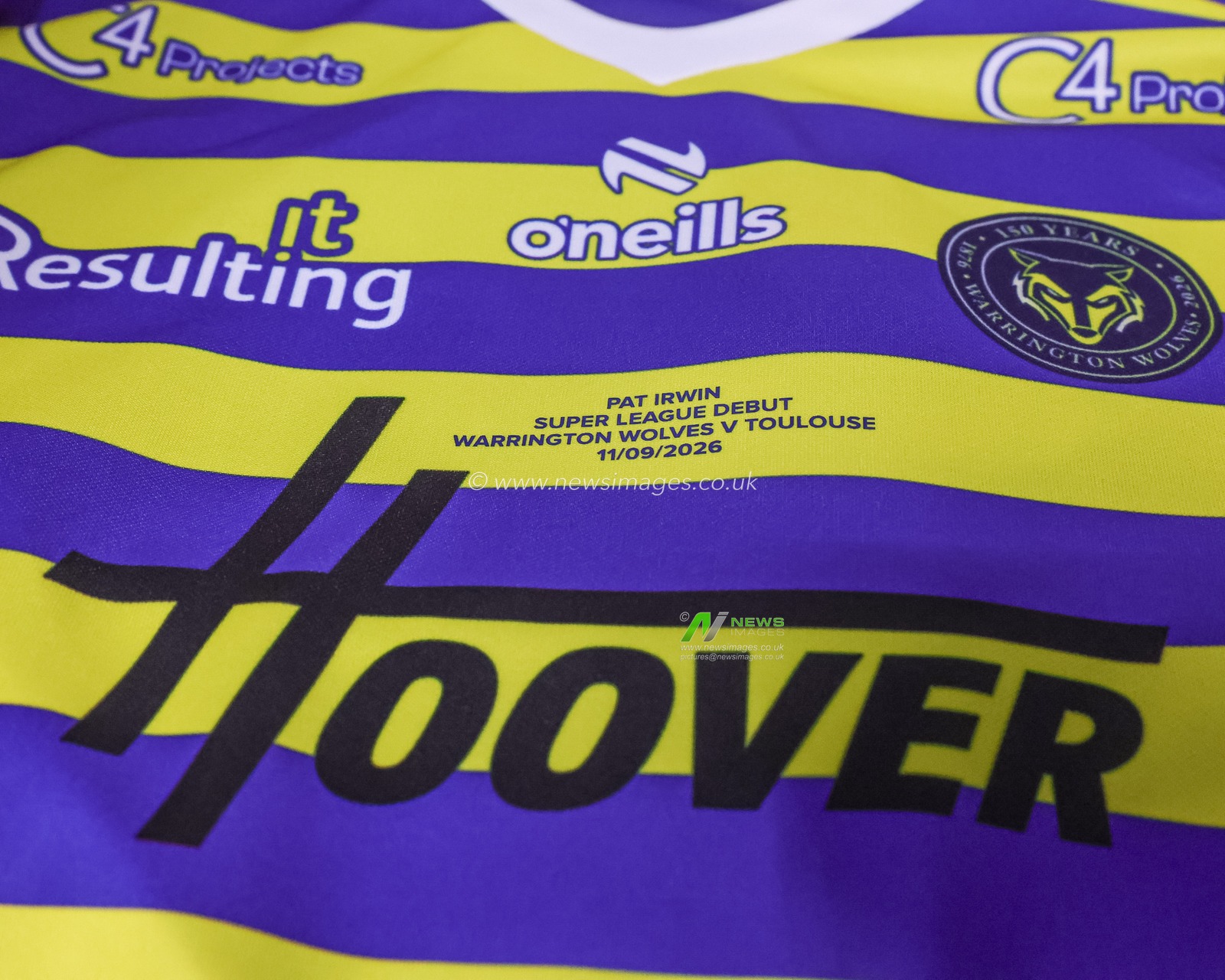 The embroiled shirt of Patrick Irwin of Warrington Wolves who makes his Super League debut during the Betfred Super League round 27 match Warrington Wolves vs Toulouse Olympique at The Halliwell Jones Stadium, Warrington, United Kingdom on 11 September 2026

(Photo by Mark Cosgrove/News Images)