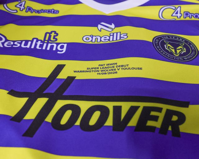 The embroiled shirt of Patrick Irwin of Warrington Wolves who makes his Super League debut during the Betfred Super League round 27 match Warrington Wolves vs Toulouse Olympique at The Halliwell Jones Stadium, Warrington, United Kingdom on 11 September 2026

(Photo by Mark Cosgrove/News Images)