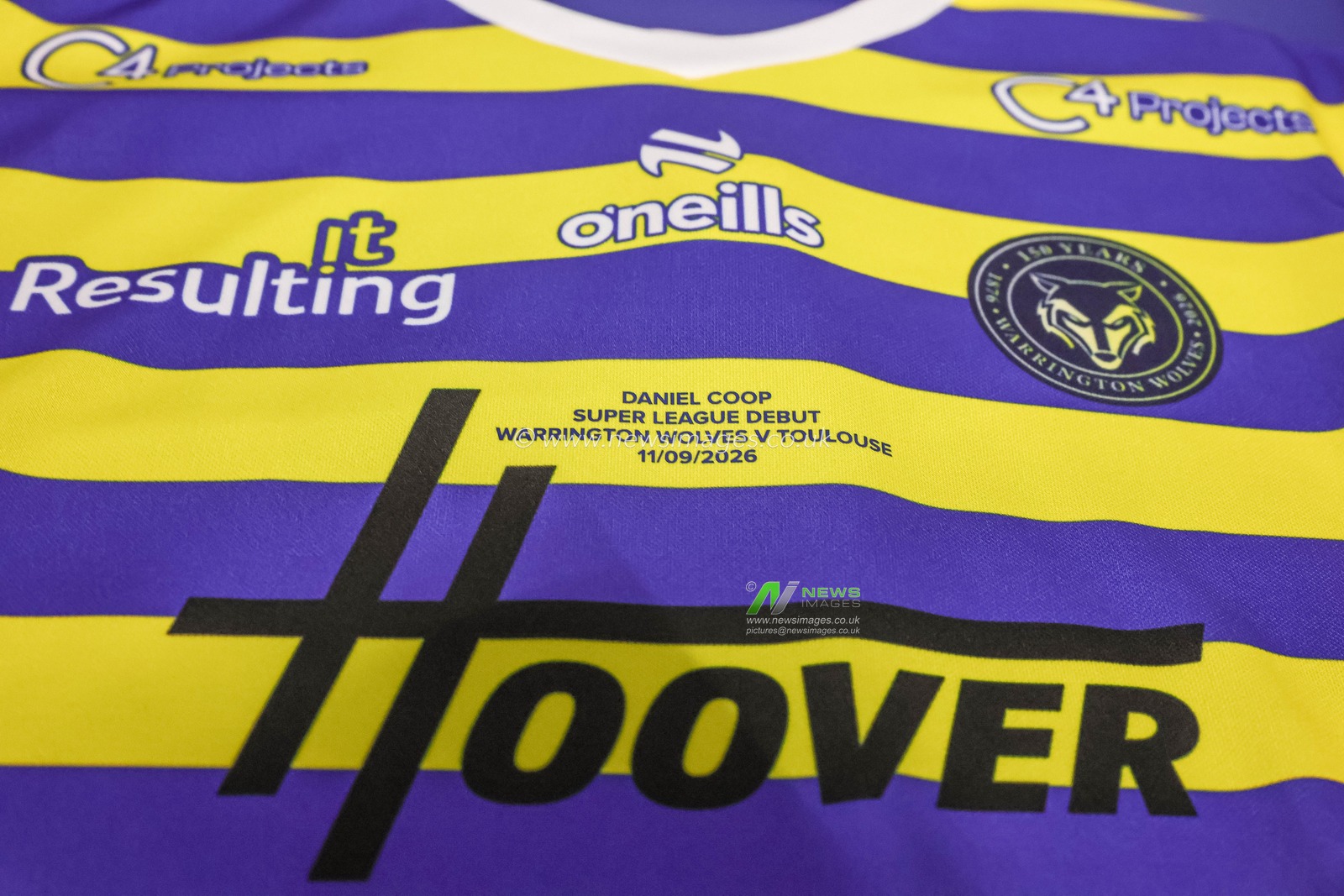 The embroiled shirt of Daniel Coop of Warrington Wolves who makes his Super League debut during the Betfred Super League round 27 match Warrington Wolves vs Toulouse Olympique at The Halliwell Jones Stadium, Warrington, United Kingdom on 11 September 2026

(Photo by Mark Cosgrove/News Images)