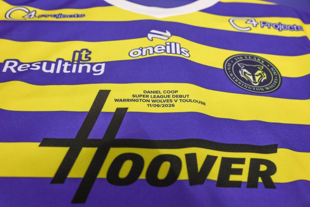 The embroiled shirt of Daniel Coop of Warrington Wolves who makes his Super League debut during the Betfred Super League round 27 match Warrington Wolves vs Toulouse Olympique at The Halliwell Jones Stadium, Warrington, United Kingdom on 11 September 2026

(Photo by Mark Cosgrove/News Images)