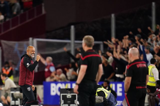 Nuno Espirito Santo manager of West Ham United celebrates 1-0 lead during the Sky Bet Championship match West Ham United vs Wrexham at London Stadium, London, United Kingdom on 11 September 2026

(Photo by Harvey Murphy/News Images)