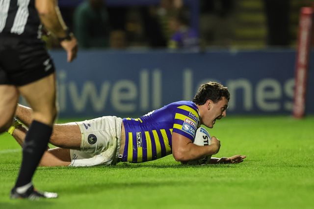 Max Wood of Warrington Wolves goes over for a try during the Betfred Super League round 27 match Warrington Wolves vs Toulouse Olympique at The Halliwell Jones Stadium, Warrington, United Kingdom on 11 September 2026

(Photo by Mark Cosgrove/News Images)