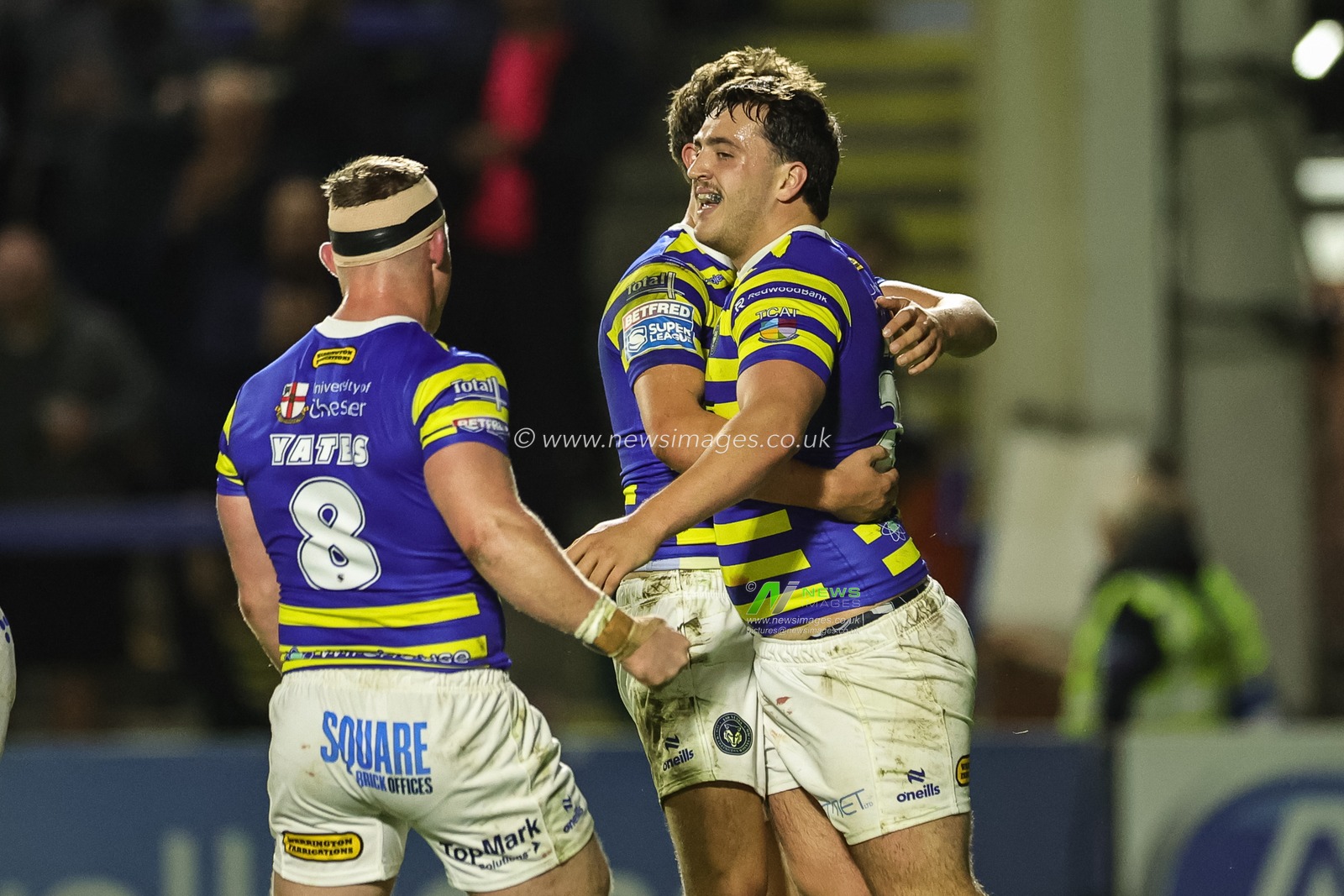 Max Wood of Warrington Wolves celebrates his try during the Betfred Super League round 27 match Warrington Wolves vs Toulouse Olympique at The Halliwell Jones Stadium, Warrington, United Kingdom on 11 September 2026

(Photo by Mark Cosgrove/News Images)
