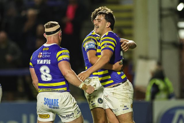 Max Wood of Warrington Wolves celebrates his try during the Betfred Super League round 27 match Warrington Wolves vs Toulouse Olympique at The Halliwell Jones Stadium, Warrington, United Kingdom on 11 September 2026

(Photo by Mark Cosgrove/News Images)