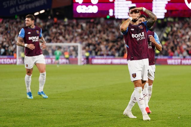 Valentin Castellanos of West Ham United after his goal during the Sky Bet Championship match West Ham United vs Wrexham at London Stadium, London, United Kingdom on 11 September 2026

(Photo by Harvey Murphy/News Images)