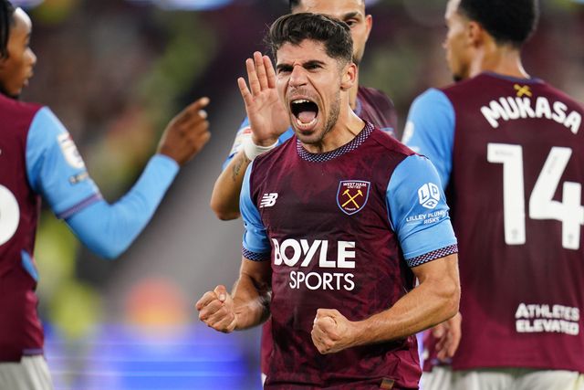 Manor Solomon of West Ham United celebrates his goal during the Sky Bet Championship match West Ham United vs Wrexham at London Stadium, London, United Kingdom on 11 September 2026

(Photo by Harvey Murphy/News Images)