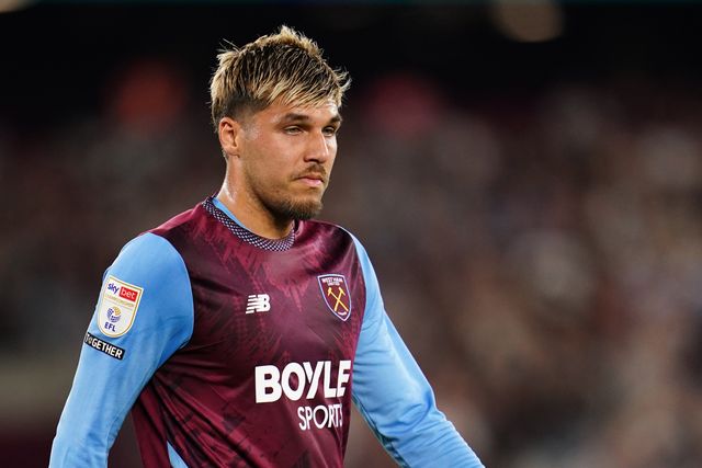 Joel Piroe of West Ham United during the Sky Bet Championship match West Ham United vs Wrexham at London Stadium, London, United Kingdom on 11 September 2026

(Photo by Harvey Murphy/News Images)