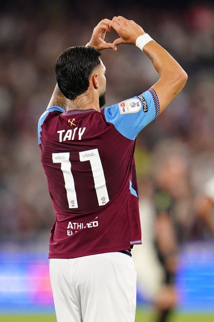 Valentin Castellanos of West Ham United after his goal shows a love heart gesture to crowd during the Sky Bet Championship match West Ham United vs Wrexham at London Stadium, London, United Kingdom on 11 September 2026

(Photo by Harvey Murphy/News Images)