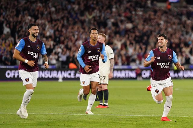 Manor Solomon of West Ham United celebrates his goal during the Sky Bet Championship match West Ham United vs Wrexham at London Stadium, London, United Kingdom on 11 September 2026

(Photo by Harvey Murphy/News Images)