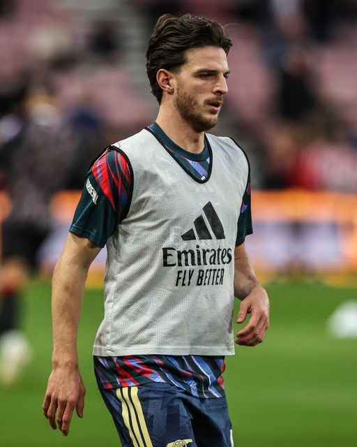 Declan Rice of Arsenal in the pregame warmup session during the Premier League match Sunderland vs Arsenal at Stadium Of Light, Sunderland, United Kingdom on 12 September 2026

(Photo by Alfie Cosgrove/News Images)