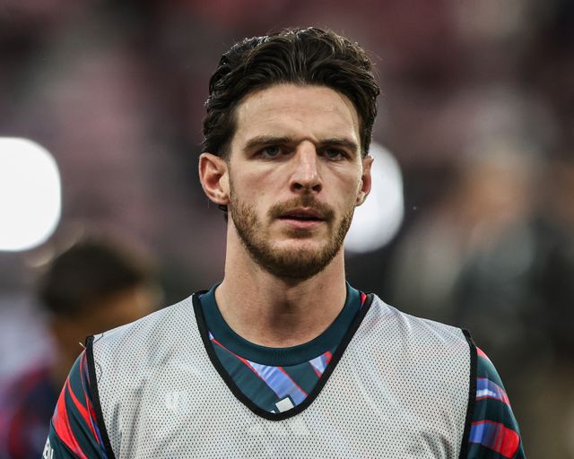 Declan Rice of Arsenal in the pregame warmup session during the Premier League match Sunderland vs Arsenal at Stadium Of Light, Sunderland, United Kingdom on 12 September 2026

(Photo by Alfie Cosgrove/News Images)