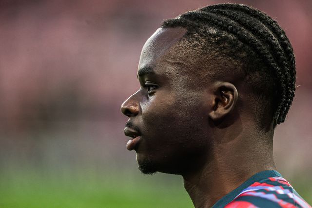 Bukayo Saka of Arsenal in the pregame warmup session during the Premier League match Sunderland vs Arsenal at Stadium Of Light, Sunderland, United Kingdom on 12 September 2026

(Photo by Alfie Cosgrove/News Images)